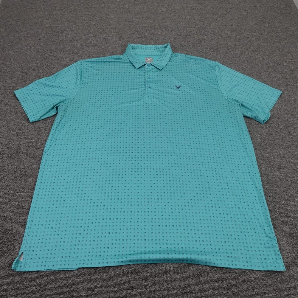 Callaway Opti-Dri Polo Shirt Mens 2XL Blue Geometric Golf Performance Stretch